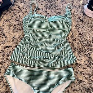 Striped Green and White Swimsuit
